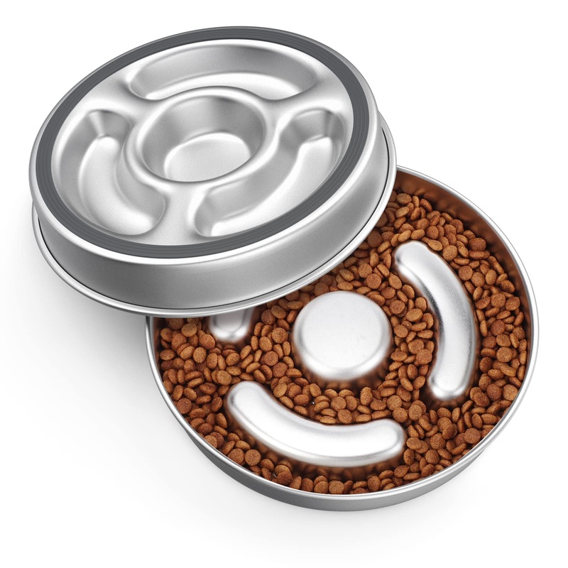 Slow Feeder Dog Bowl Stainless Steel, 2 Cups Metal Non-Slip Dog Food Bowls, Dog Water Bowl for Small & Medium Sized Dogs, Fun Bloat Stop Pet Bowl for Fast Eaters, Slows Down Pets Eating Non-Slip Bottom 2 Cups/ 1.6″ Deep (Max 4Cups)