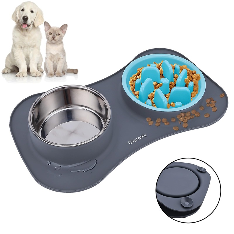 Slow Feeder Dog Bowls Anti-Choking Puzzle Food Bowl Anti-Slip Interactive Pet Slow Feeding Dishes, Bloat Stop Maze Slow Feeding Dog Bowl with BPA Free Silicone Mat for Small and Medium Dog Pet, Grey Gray