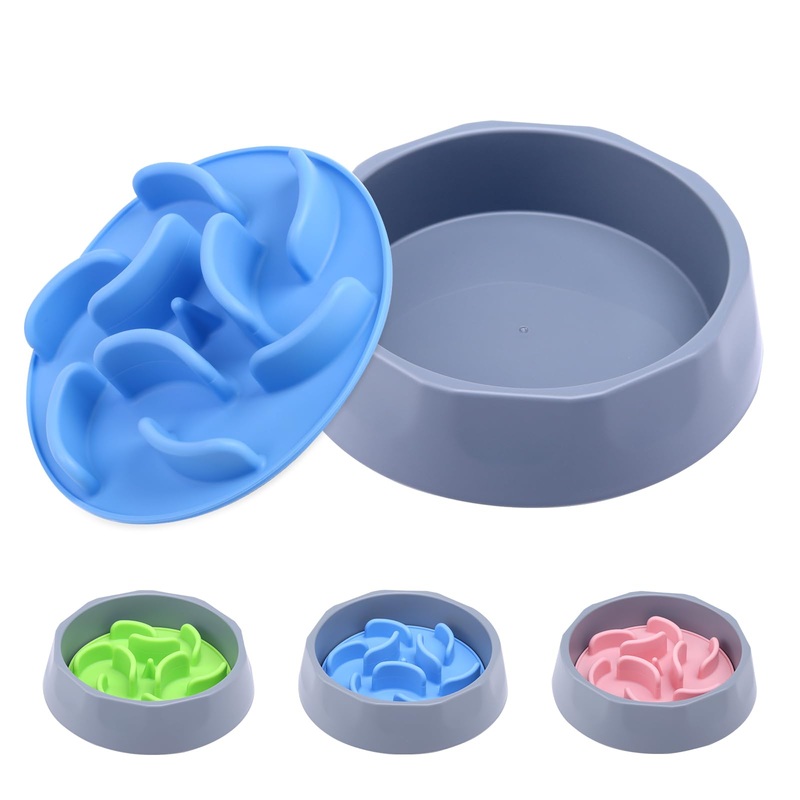 Slow Feeder Dog Bowls Insert, 2-in-1 Slow Feeder Dog Bowls with Silicone Slow Feeder Insert,Anti-Choking Puzzle Food Bowl,Dog Puzzle Feeder(Blue) Blue