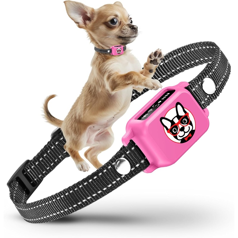 Small Dog Bark Collar Rechargeable  Smallest Bark Collar for Small Dogs 5-15lbs – Most Humane Stop Barking Collar – Dog Training No Shock Anti Bark Collar – Pet Bark Control Device (Pink) Pink
