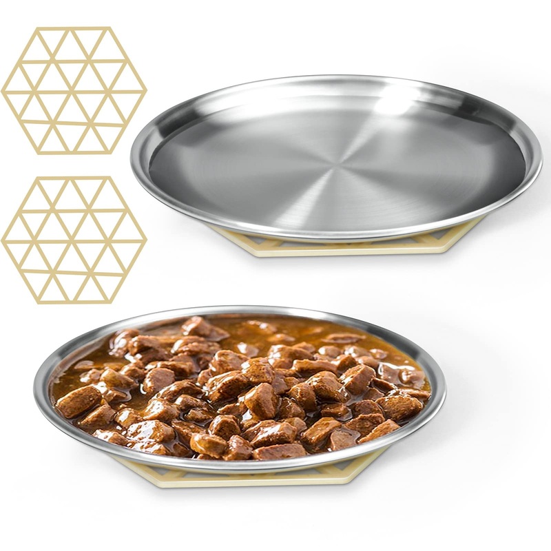 Stainless Steel Cat Dishes for Food and Water Bowls for Small Pets Relief of Whisker Fatigue -2 Sets Shallow Style 6 ounce,2 sets