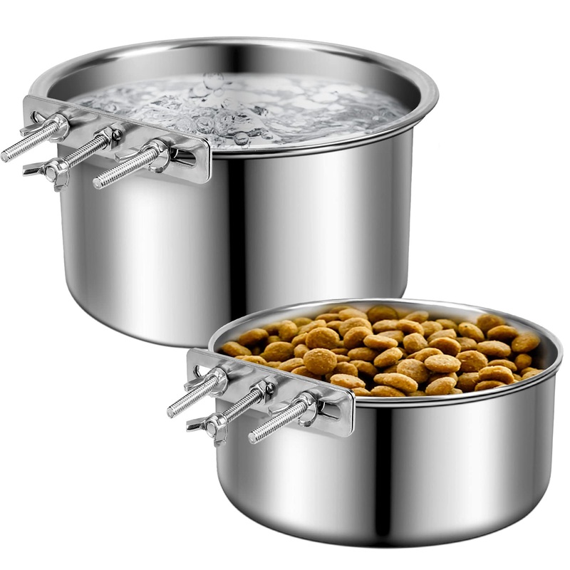 Stainless Steel Dog Bowls, ShineMe 40oz & 60oz No Spill Dog Crate Water and Food Bowls with Hanging Hook for Kennel, Cage and More, 7.0 x 3.7 & 6.2 x 2.5 Feeder Dish for Large and Medium Dogs L (7.0×3.7” & 6.2×2.5”)