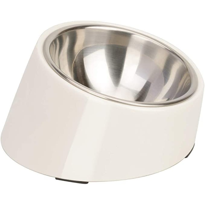 Super Design Mess Free 15 Slanted Bowl for Dogs and Cats, Tilted Angle Bulldog Bowl Dog Feeder, Non-Skid & Non-Spill, Easier to Reach Food S/0.5 Cup White