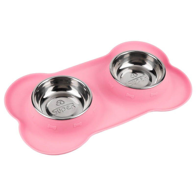 SUPERDESIGN Dog Bowls 2 Stainless Steel Puppies Bowl with No Spill Non-Skid Silicone Mat Pet Water and Food Feeder Bowls for Feeding Small Medium Large Dogs Cats Smal PK S Pink