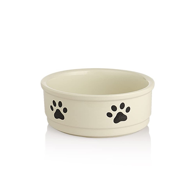 Sweejar Ceramic Dog Bowls with Paw Pattern, Dog Food Dish for Small Dogs, Porcelain Pet Bowl for Water 16 Fl Oz (Beige) Beige Dog Paw Pattern, 2Cups (16 Fl Oz)