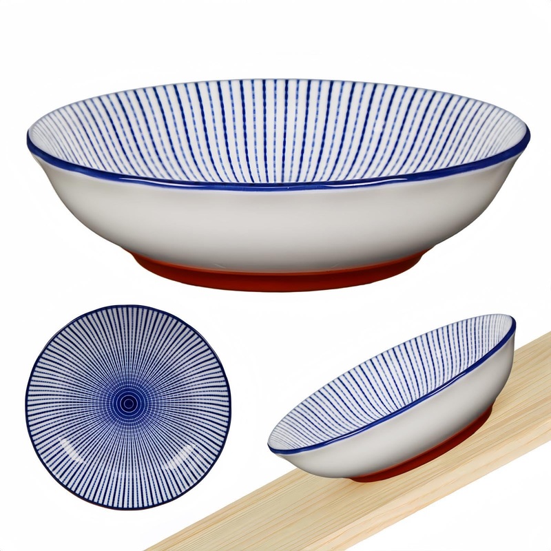 Whisker Fatigue Cat Bowl  5.5 in Ceramic Cat Bowls, Shallow Cat Food Dish, Cute Flat Cat Bowl, Small Wide Cat Plates for Indoor Cats with Silicone Bottom, Non-Slip and Quiet 9- Blue Ray