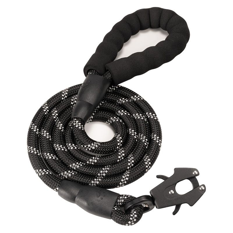 2/4/5/6FT Dog Leash, Heavy Duty Dog Rope Leash, Reflective Nylon Pet Leash with Aluminum Quick Release/Locking Tactical Frog Clip for Small Medium and Large Dogs 1/2” x 5 FT (18~120 lbs.) Black