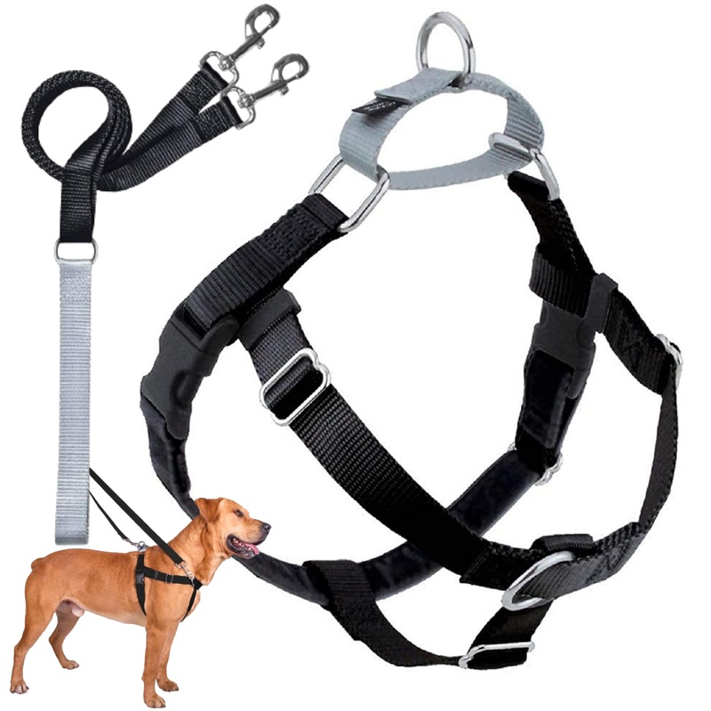 2 Hounds Design Freedom No Pull Dog Harness | Comfortable Control for Easy Walking |Adjustable Dog Harness and Leash Set | Small, Medium & Large Dogs | Made in USA | Solid Colors | 1″ LG Black LG (Chest 28″- 32″)