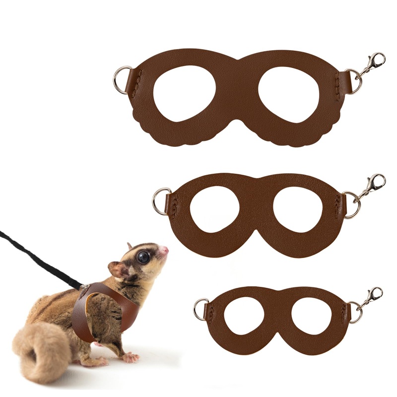3Pcs Sugar Gilder Harness and Leash Set, Adjustable Squirrel Harness Small Animal Training Walking Vest for rabbit, Guinea Pigs, Bearded Dragon (Brown) Brown