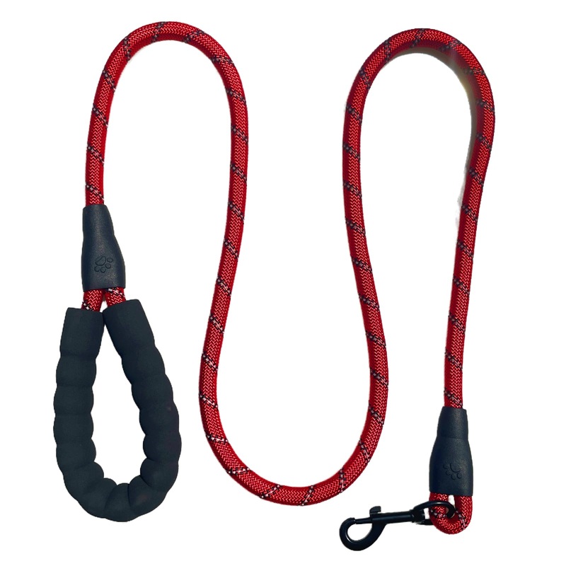 5 Foot Pet Heavy Duty Rope Dog Leash- with Comfortable Cushioned Handle – 360 Degree Rotating Metal Buckle – High Reflective Leash for Small, Medium and Large Dogs. (Black)