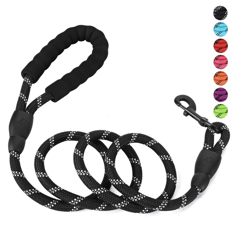 5ft 1/2in Heavy Duty Black Dog Leash for Large Dogs & Medium Size Dogs – Highly Reflective Heavy Duty Dog Rope Leash with Soft Padded Anti-Slip Handle- for 18-120 lbs Dogs 1/2″ x 5 FT(18~120 lbs.)