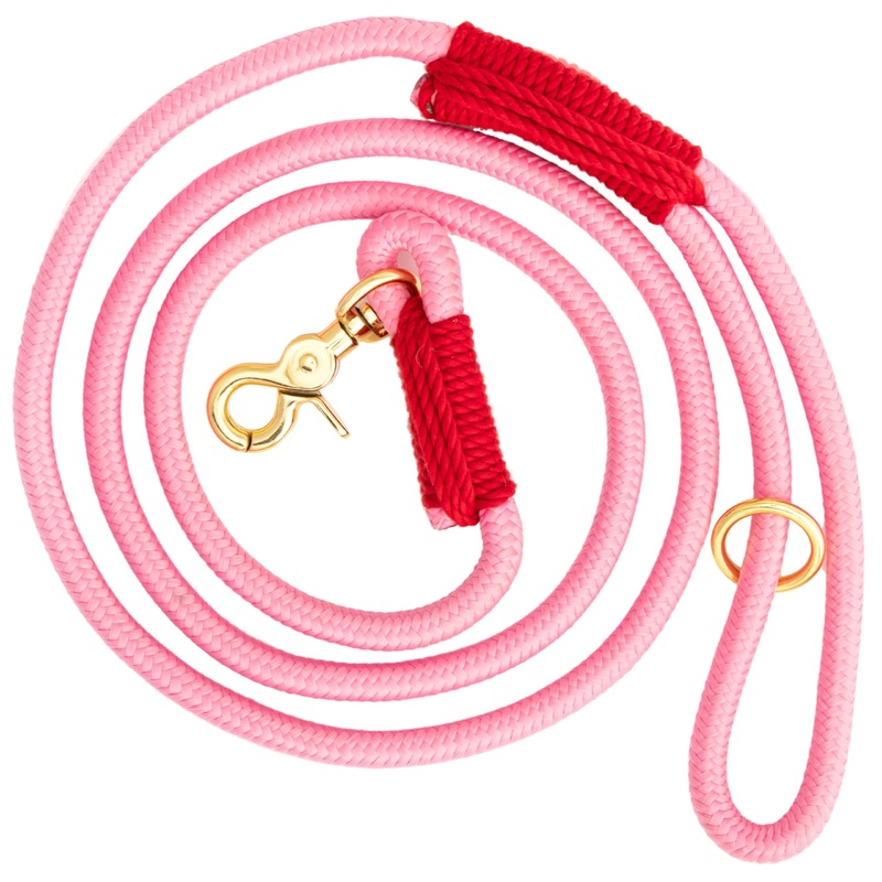 5FT Marine Dog Leash, Artisanal Handcrafted, Triple-Stitched, Waterproof Lead for All Pet Breeds (Baby Pink, Gold Hardware) Baby Pink