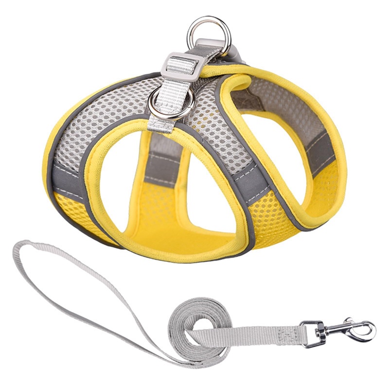 Adjustable No-Pull Dog cat Harness Leash Set – Reflective Pup Vest Harnesses – Comfortable Breathable Harness Leash Set,Yellow,XXS XXS: Neck 9-12″,Chest 12-14″ Yellow