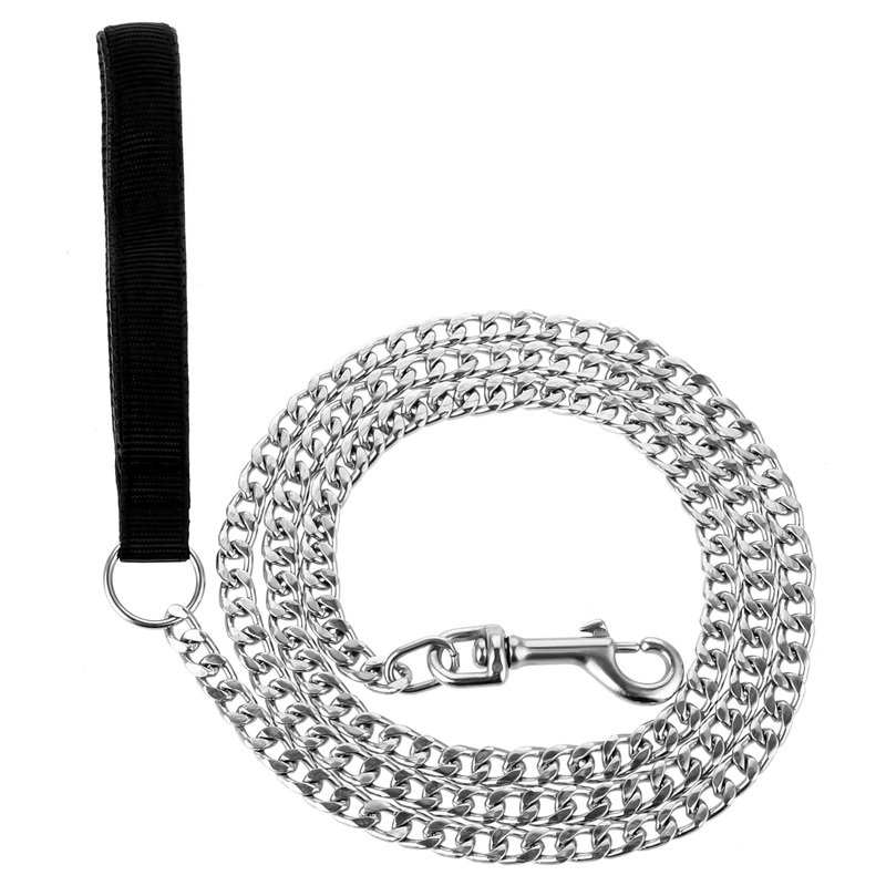 Chain Heavy Duty Metal Dog Leash 6FT Stainless Steel Cuban Link Chain Labor Chew Proof Pet Leash Chain with Soft Padded Handle for Medium Big Dogs Walking,Traffic Training Traveling(20-100 lbs)