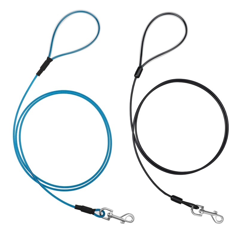 Chew Proof Dog Leash, 6FT Heavy Duty Metal Cable Dog Leash Leads Chew Resistant Dog Leash Coated Wire Rope Leads Non Chewable Dogs Metal Leash for Large and Medium Dogs (Black & Blue)