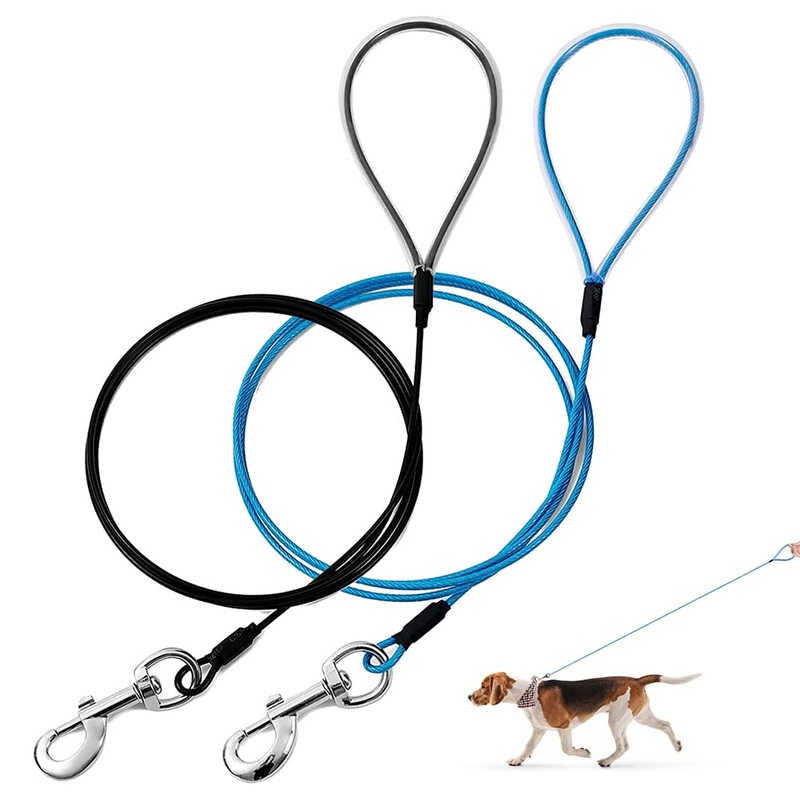 Chew Proof Dog Leash,6FT Metal Cable Lead,Heavy Duty Leash Made of Coated Wire Rope,Chew Resistant,Great for Large Dogs and Teething Puppies,Dog Chains(Black+Blue, 2 Pack) Black+Blue