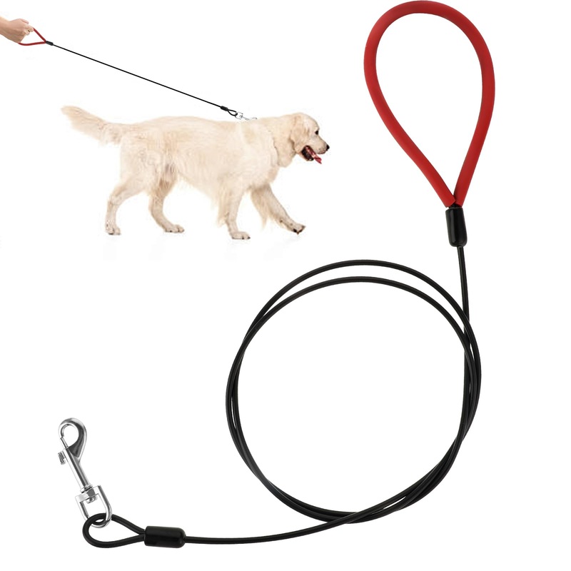 Chew Proof Dog Leash, Heavy Duty Dog Leash Metal Cable Puppy Leash Non-chewable Dog Rope Leash Waterproof Dog Leash 5 Feet Long Dog Leashes with Soft Grip for Dogs Pets Outside Training, Black