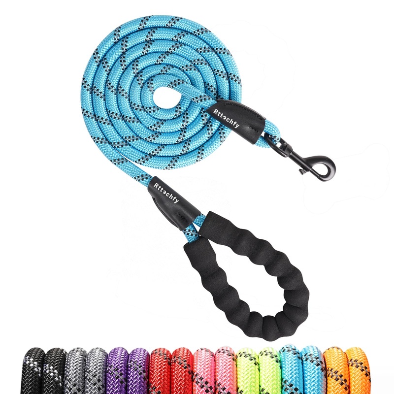 Dog Leash Heavy Duty – 2/4/5/6/8/10 Foot Rope Leash with Comfortable Padded Handle and Reflective – Puppy Training Leash for Small Medium Large Breed Dogs – (1/2″ x5 FT, Blue) L (1/2” x 5 FT)