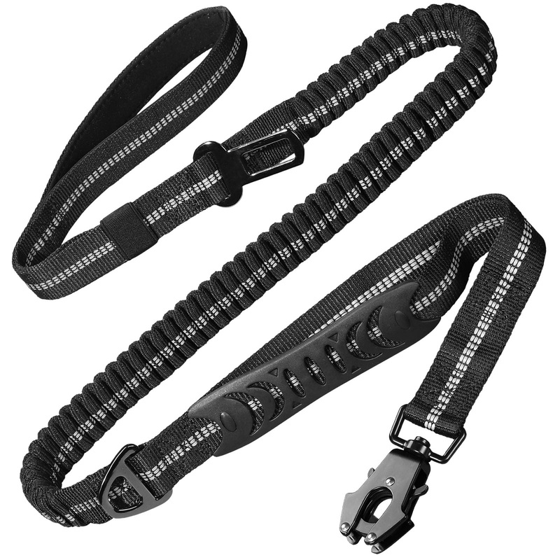 Heavy Duty Dog Leash, 4-6FT Shock Absorbing Tactical Dog Leash with 2 Padded Handles, Advanced Easy Metal Clip, No Pull Reflective Dog Leash for Medium Large Dogs That Pull (Black) Black