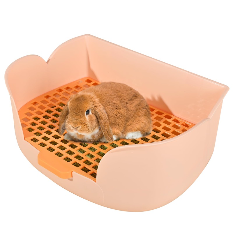 Large Bunny Litter Box (17″ x 11.9″ x 6.2″) Small Animal Litter Pet Toilet Potty Trainer Corner Litter Bedding Box Pet Pan for Rabbit Guinea Pig Easy to Clean (Orange) Orange
