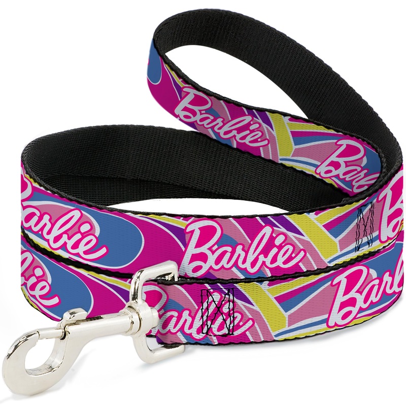 Mattel Durable & Stylish Dog Leash with Snap Closure, Barbie Script Signature Logo Abstract Multi Color White, 4 Feet Long 1.0 Inch Wide 4 Feet Long – 1″ Wide