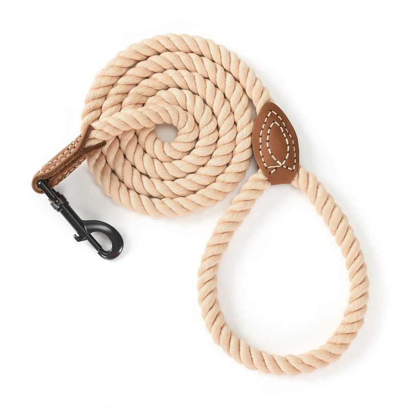 Mile High Life Dog Leash | Braided Cotton Rope Dog Leashes with Leather Tailor Tip | 4 Feet Dog Leash w Heavy Duty Metal Clasp | Wedding Dog Leash (Light Brown, 48 Inches) 48 Inch (20lb-100lb) Cotton Handle-Light Brown