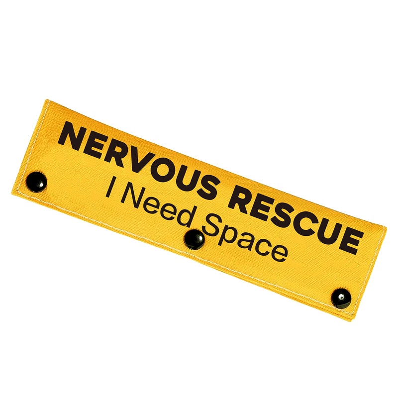 Nervous Rescue Sleeve – Yellow Funny Dog Leash Wrap for Dogs with I Need Space Nervous Rescue Warning