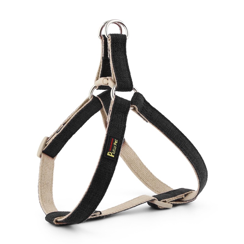 Plutus Pet Cotton Hemp Step in Dog Harness, Sustainable, Lightweight and Escape-Proof, Easy Walk Dog Harness for Puppy Small Medium and Large Dogs, Black, S