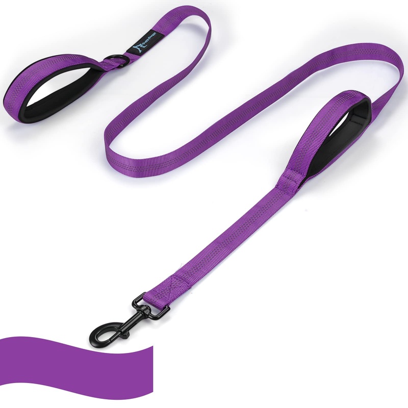 PuppyDoggy Dog leash for Large Medium Dogs 6 ft Reflective Stitching Large Leash with 2 Traffic Padded Handles Dog Lead Rope Pet Leash for Running Walking Training (Purple 1 pack) (6 ft x 1 in) – Purple 1 pack