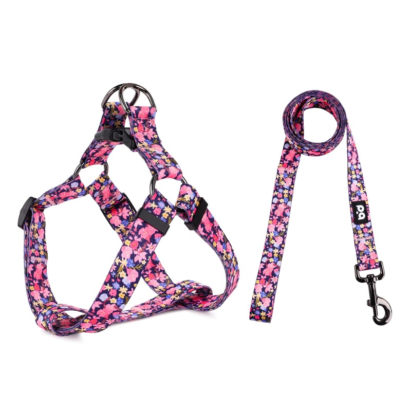 QQPETS Dog Harness Leash Set Adjustable Heavy Duty No Pull Halter Harnesses for Small Medium Large Breed Dogs Back Clip Anti-Twist Perfect for Walking S(14″-20″ Chest Girth) Floral Pink