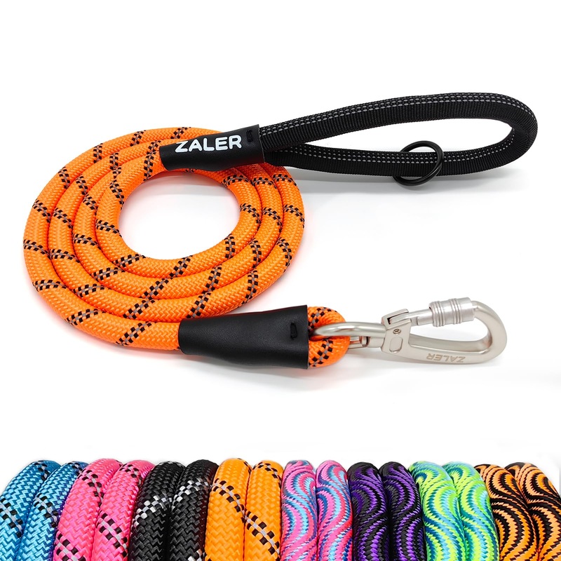 Rope Dog Leash, 4/5/6/10/15/20/30/50 Foot Reflective Dog Leashes with Carabiner, Heavy Duty Dog Lead for Large and Medium Dogs (5FT, Orange) 5FT*1/2″