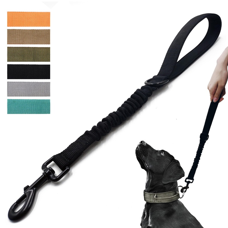 Short Dog Leash 18 Inch, 1 Inch Wide Heavy Duty Traffic Leash for Dogs with Padded Handle, Short Leash for Dog Training Control, bungee Leashes for Medium and Large Dogs (Black) Black