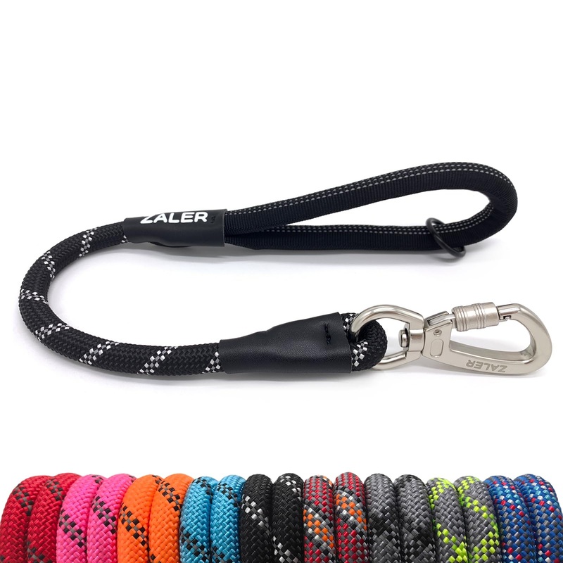 Short Dog Leash, 18 Inches Rope Traffic Leashes for Dogs, Reflective Dog Lead with O-ring, Heavy Duty Leash for Large and Medium Dogs (18” Black)