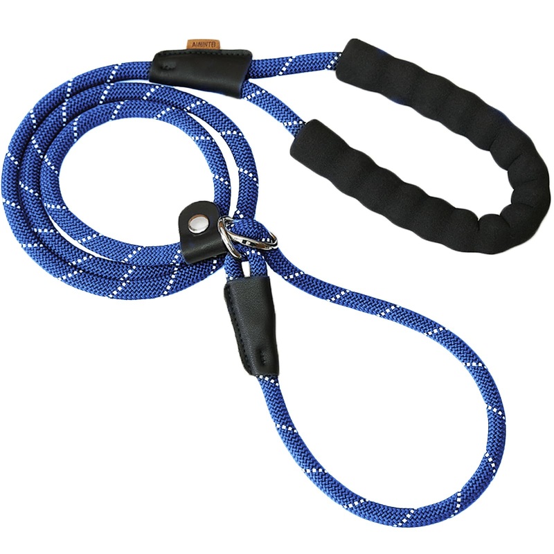 Slip Lead Dog Training Leash, Comfortable Padded Handle, Strong Rope for Large, Medium Dogs, No Pull Leash with Reflective Thread (Dark Blue, Large(2/5″ – 6FT) Large(2/5″ – 6FT Dark Blue