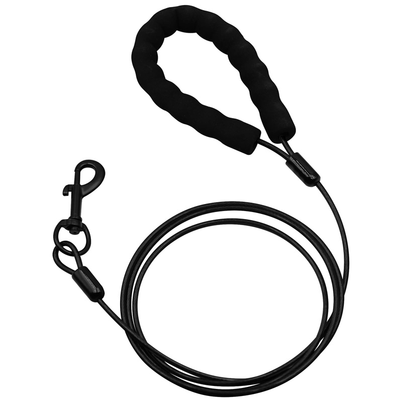 Stainless Steel Water and Chew Proof Dog Leash with Hooks for Large, Medium and Small Dogs 6FT Wire Alloys Camping with Soft Handle(Black) 6 Feet Black