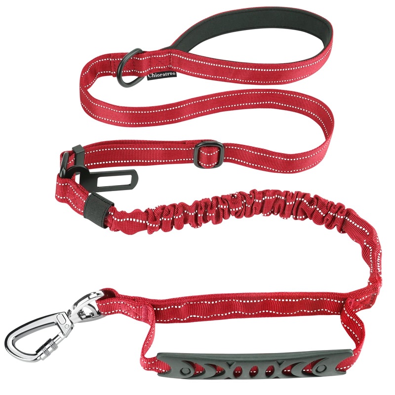 Tactical Dog Leash Heavy Duty, 4-6FT Shock Absorbing Bungee Dog Leash, Reflective Military Strong No Pull Dog Leash with 2 Padded Handle and Car Seatbelt for Medium Large Dogs, Army Green