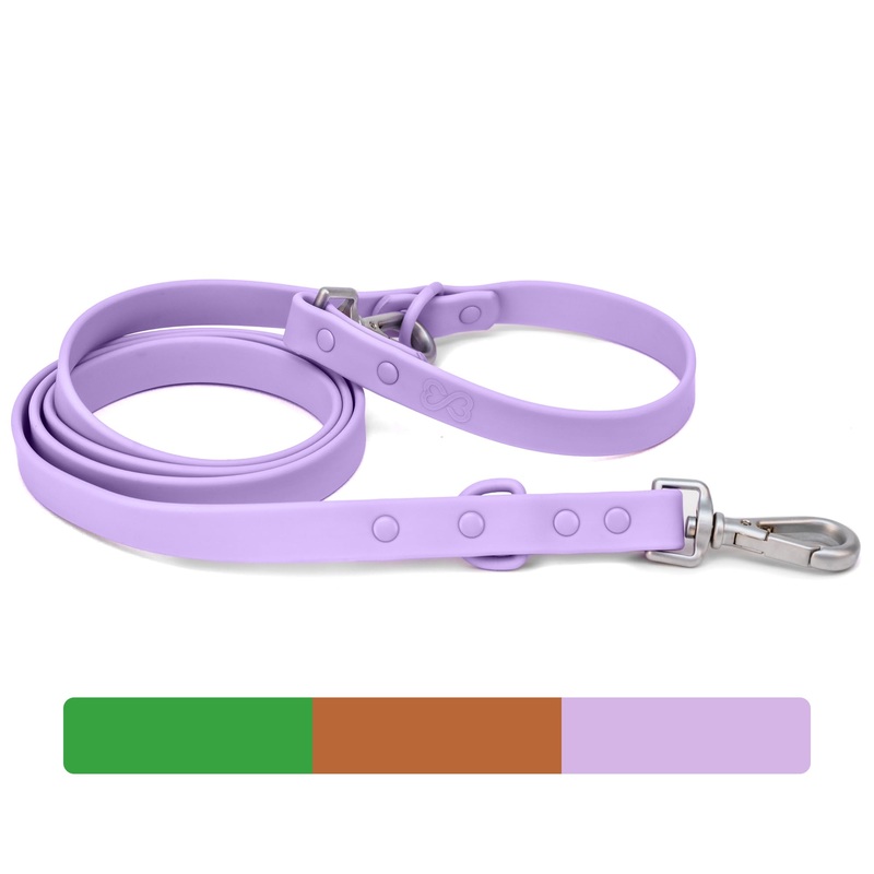 Waterproof Dog Leash | BearBone Double Ended Dog Leash | PVC Rubber Dog Leash with Dual Clip for Versatility | Lilac Dog Leash for Small Dogs (Lilac, Small)