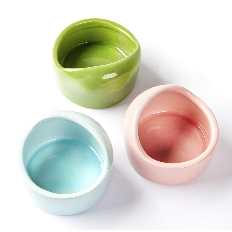 3 Pack Ceramic Hamster Food Bowl, Splash-Proof, Tip-Proof, Chew-Resistant, Easy to Clean Small Animal Bowl for Hamster/Guinea Pig/Chinchilla/Hedgehog, 1 Pink + 1 Blue + 1 Green Pink + Blue + Green