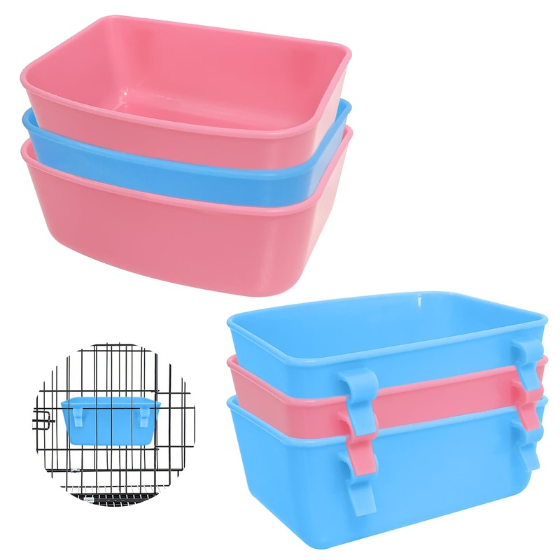 6 Pack Feeder (Blue, Pink), Hanging Feeder,Food and Water Container, Bath Water Bowl Universal for Birds Hamsters Mice Rats Rabbit Guinea Pig Small Pets