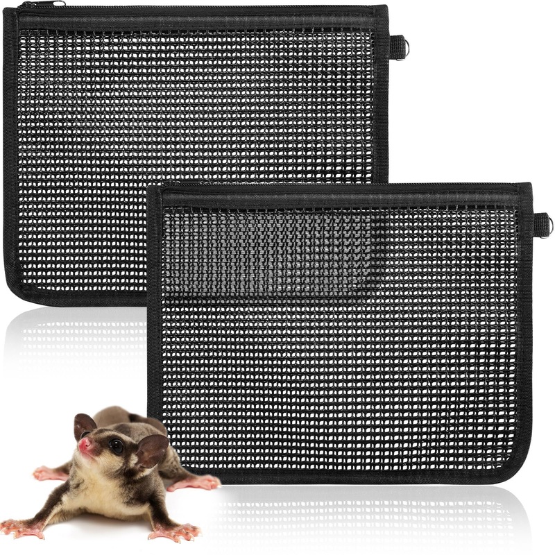 Abbylike 2 Pcs Sugar Glider Nail Trimmer Nails Trimming Pouch Mesh 7.87 x 9.84 inches Trim Bag for Guinea Pig Rat Ferrets Small Pets, Black