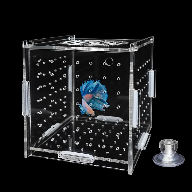 Acrylic Fish Breeding Box, Transparent Fish Isolation Box Hatchery Incubator with Suction Cups for Aquarium Fish Tank Guppy Shrimp Clownfish African Cichlids (4 * 4 * 4inch) 4*4*4inch