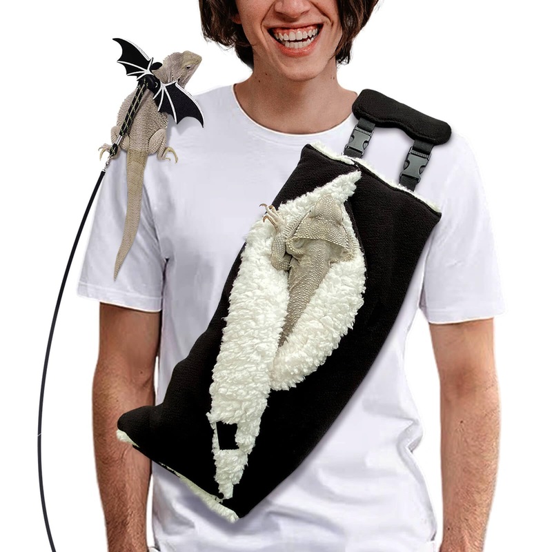 Adjustable Fluffy Bearded Dragon Sling Carrier Bag, Reptile Carrier with Leash Harness Lizard Cage Accessories for Small Animal, Kitty, Ferrets, Squirrel, Hamsters,Parrot (X-Large)