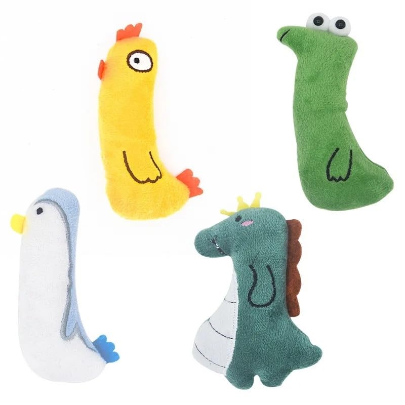 Adorable Cartoon-Shaped Pet Plush Toys with Catnip Infusion – Interactive and Bite-Resistant (Set of 4)