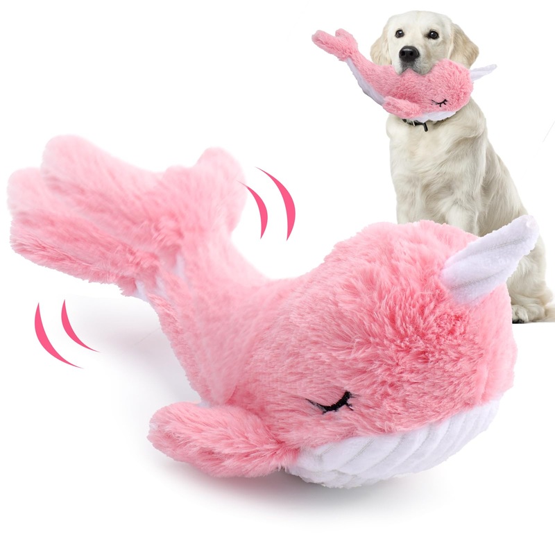 BABORUI Interactive Dog Toys Whale, Floppy Squeaky Dog Toys, Rechargeable Moving Dog Chew Toys for Small/Medium/Large Dogs/Puppy to Keep Them Busy (Pink)