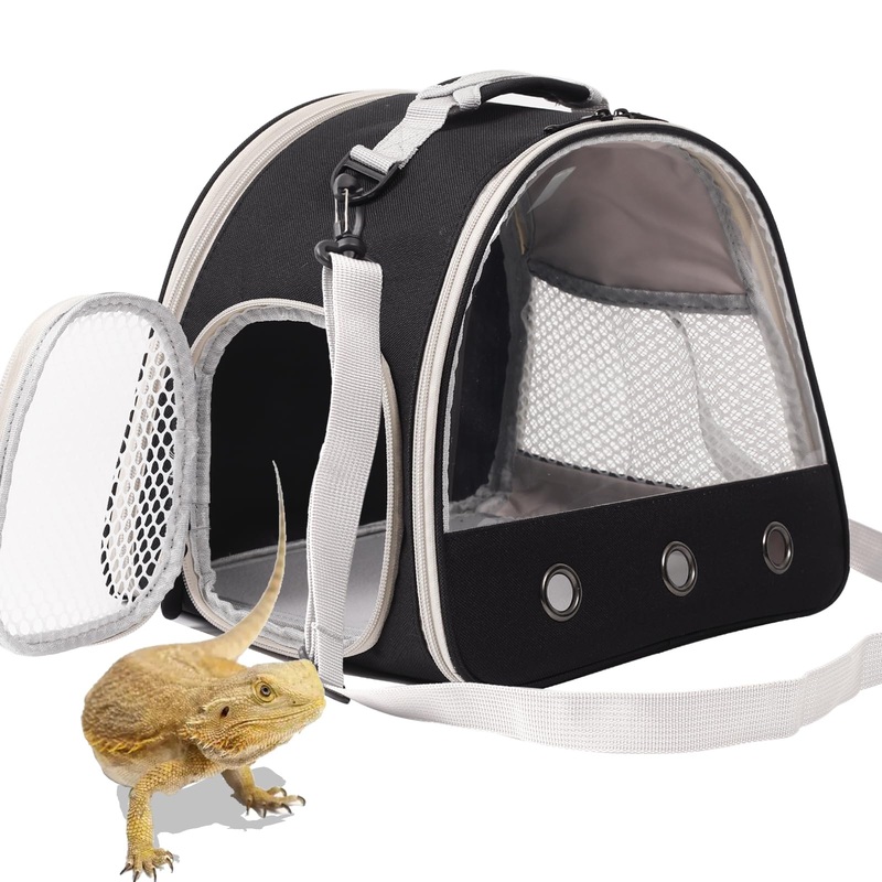 Bearded Dragon Travel Carrier,Lizards Carrier, Small Animal Travel Carrier for Sugar Glider Hedgehog Rat Parrot Bird Guinea Pig, Portable Guinea Pig Travel Carrier for 2 (BLACK, Carrier) BLACK