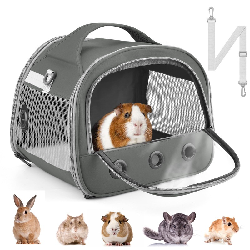Bissap Guinea Pig Carrier Bag, Portable Small Animal Carrier Pouch for Hamster Chinchilla Rabbit Gerbil Hedgehog Sugar Glider Outgoing Travel Carrying Case – Grey
