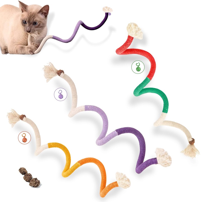 Cat Toys Chew Rope 3PCS Catnip Toys, Safe Teeth Cleaning Rope Cat Chew Toy, Interactive Cat Nip Cat Toys for Bored Indoor Adult Cats, Kitten, Handmade Enrichment Cat String Toy for 27.6″ All Breeds Pro-3 Pcs