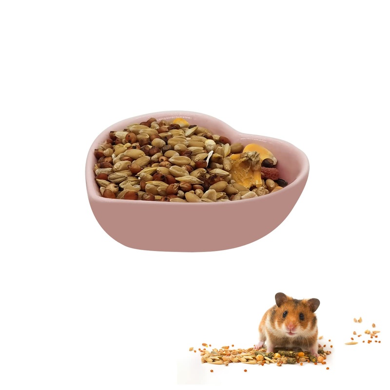 Ceramic Hamster Food Bowl, 1.2oz Durable Heart Hamster Water Dish for Hamsters/Birds/Snakes/Turtle, Easy to Wash and Prevent Tipping (Pink, 1pcs) 1pc Pink