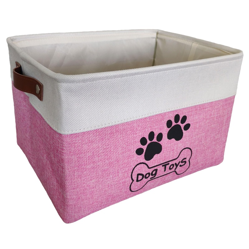 Dog Toy Basket Collapsible Dog Toy Box with Handles Foldable Dog Toy Bin for Pet Toys,Accessories M:15″L x 11″W x 9″H Pink Side Frame