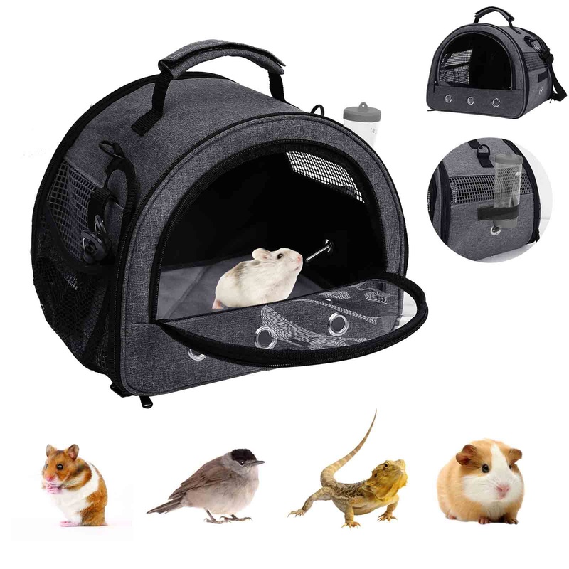 Guinea Pig Carrier,Portable Hamster Carrier Bag,Rabbit Bunny Travel Carrier Outdoor Handbag, Breathable Hamster Carrier with Water Bottle Holder and Removable Liner for Small Animal Carrier Grey